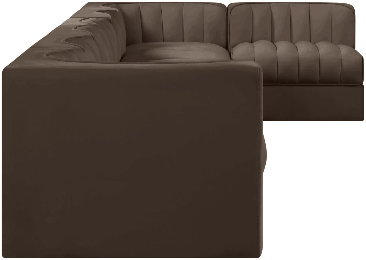 Rummi - Velvet Performance Fabric Upholstered 7 Piece Modular Sectional, L-Shaped (Right)