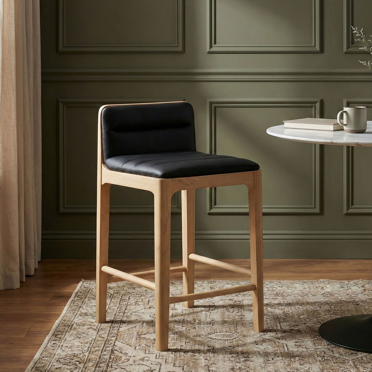 Ellis - Vegan Leather Upholstered Counter Stool (Set of 2) - Natural Base