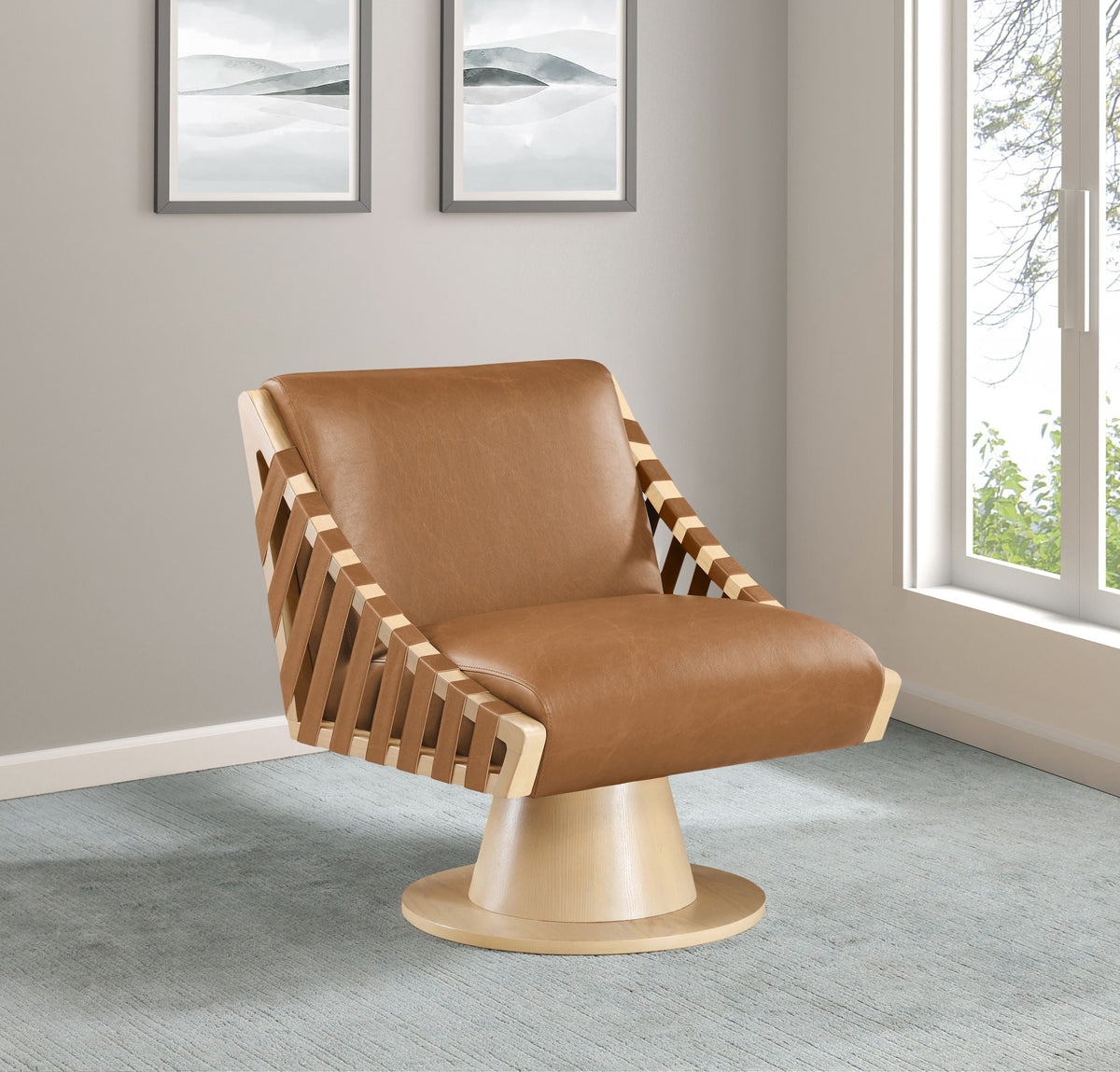Millwin - Swivel Accent Chair With Natural Base