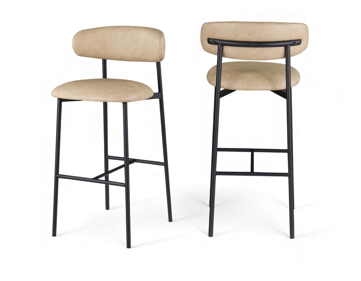 Lupita - Vegan Leather Upholstered Bar Stool With Matte Black Frame (Set of 2)
