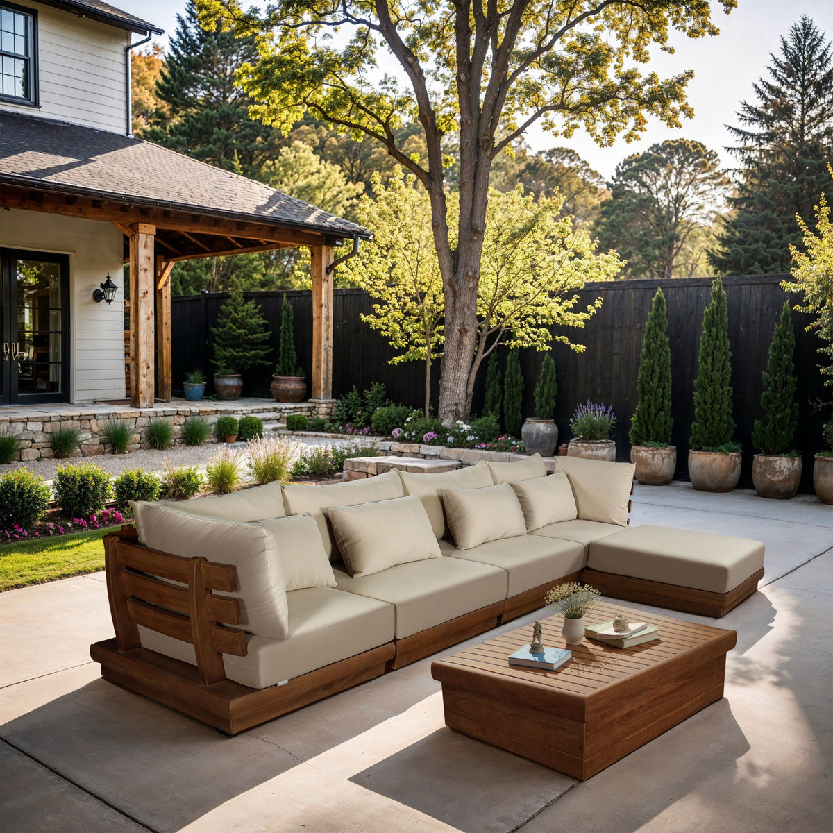 Mirella - 5 Piece Water Resistant Fabric Upholstered Outdoor Patio Modular Sectional