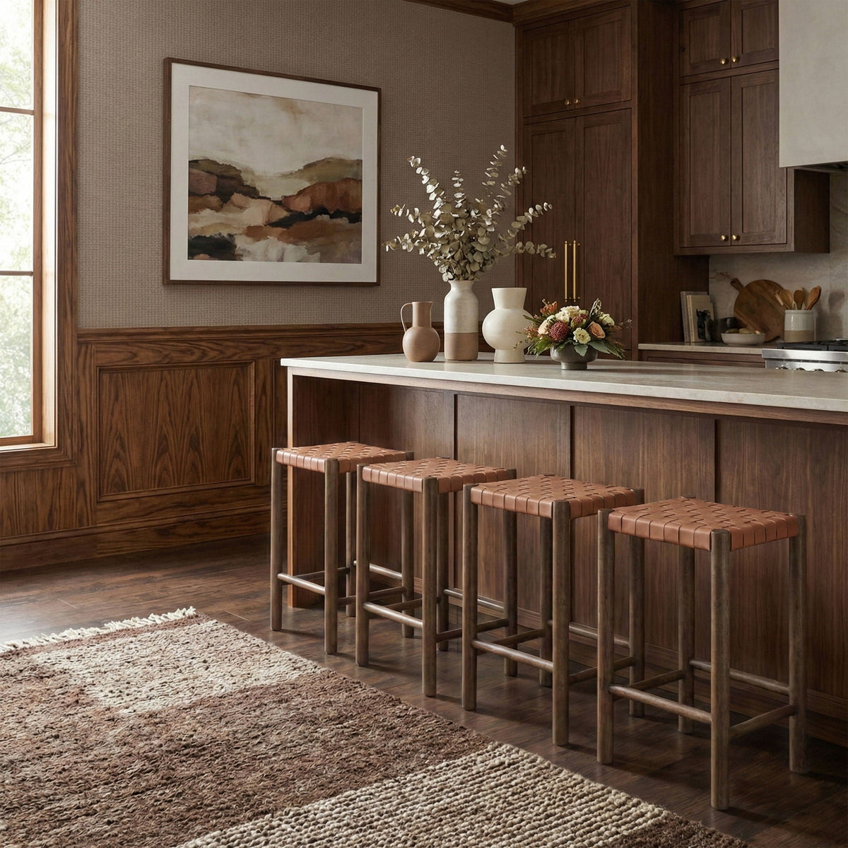 Entwine - Vegan Leather Upholstered Backless Counter Stool - Painted Brown