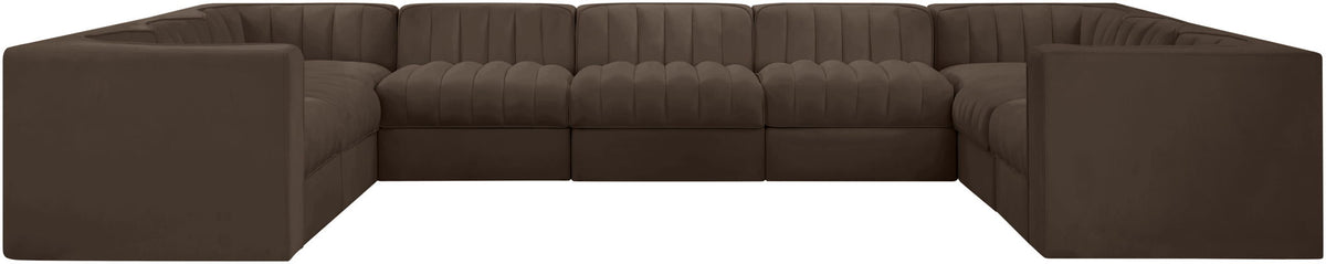 Rummi - Velvet Performance Fabric Upholstered 9 Piece Modular Sectional