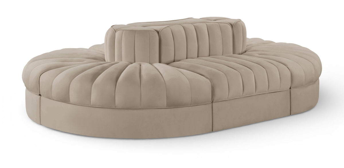 Rummi - Oval Velvet Performance Fabric Upholstered 6 Piece Modular Sectional