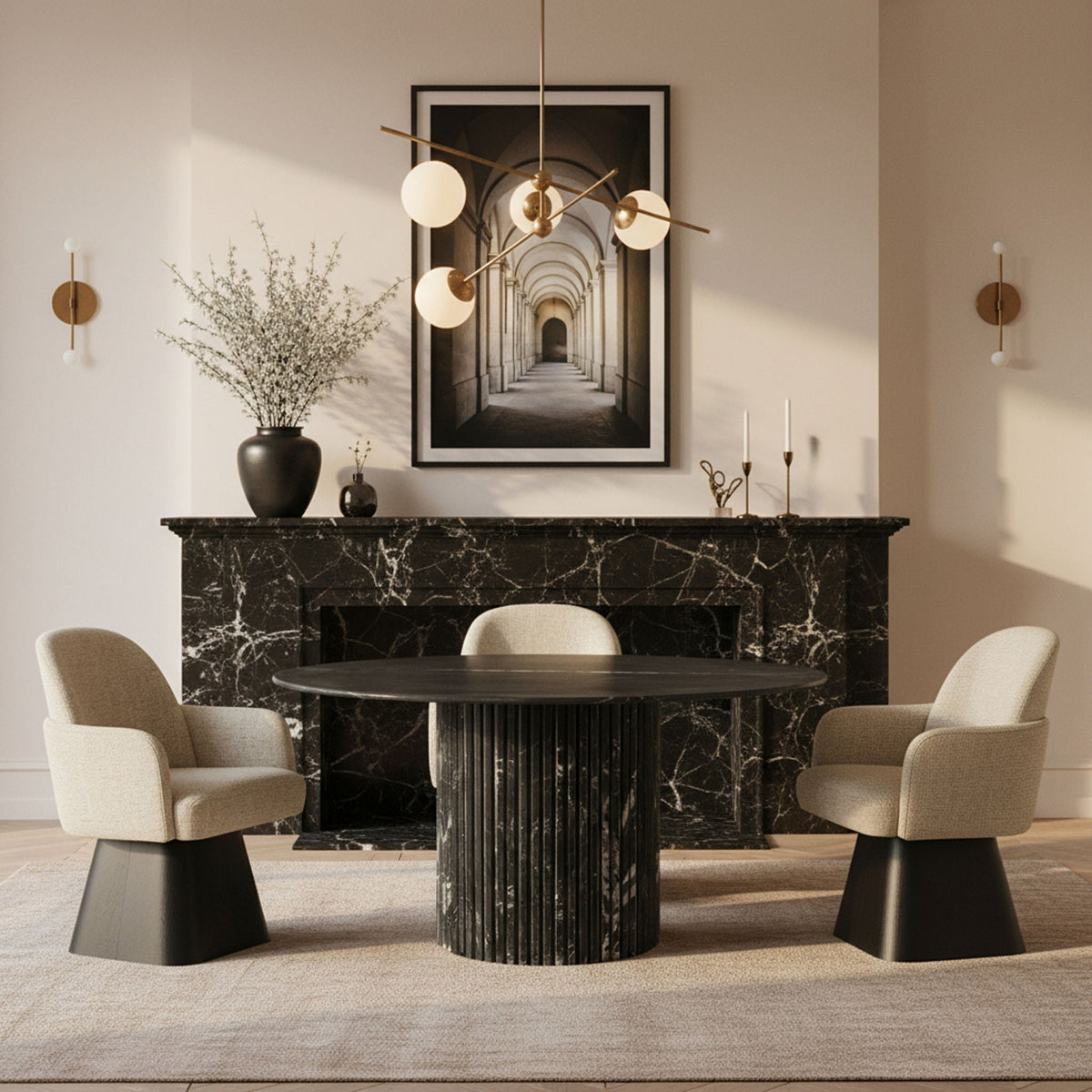 Marlowe - Linen Textured Fabric Upholstered Swivel Dining Arm Chair - Stained Black
