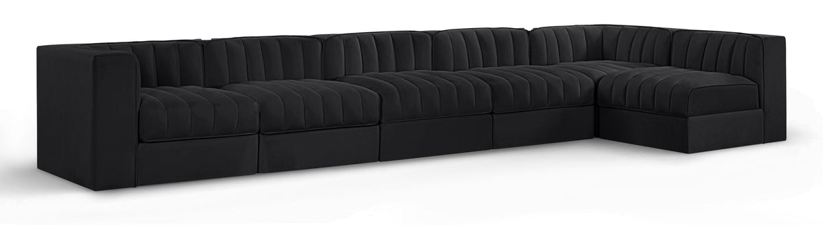 Rummi - Velvet Performance Fabric Upholstered 6 Piece Modular Sectional, L-Shaped (Right)
