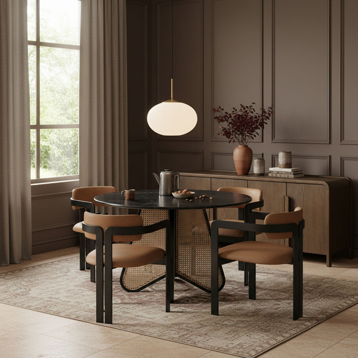Aurum - Vegan Leather Upholstered Dining Chair With Graphite Black Base (Set of 2)