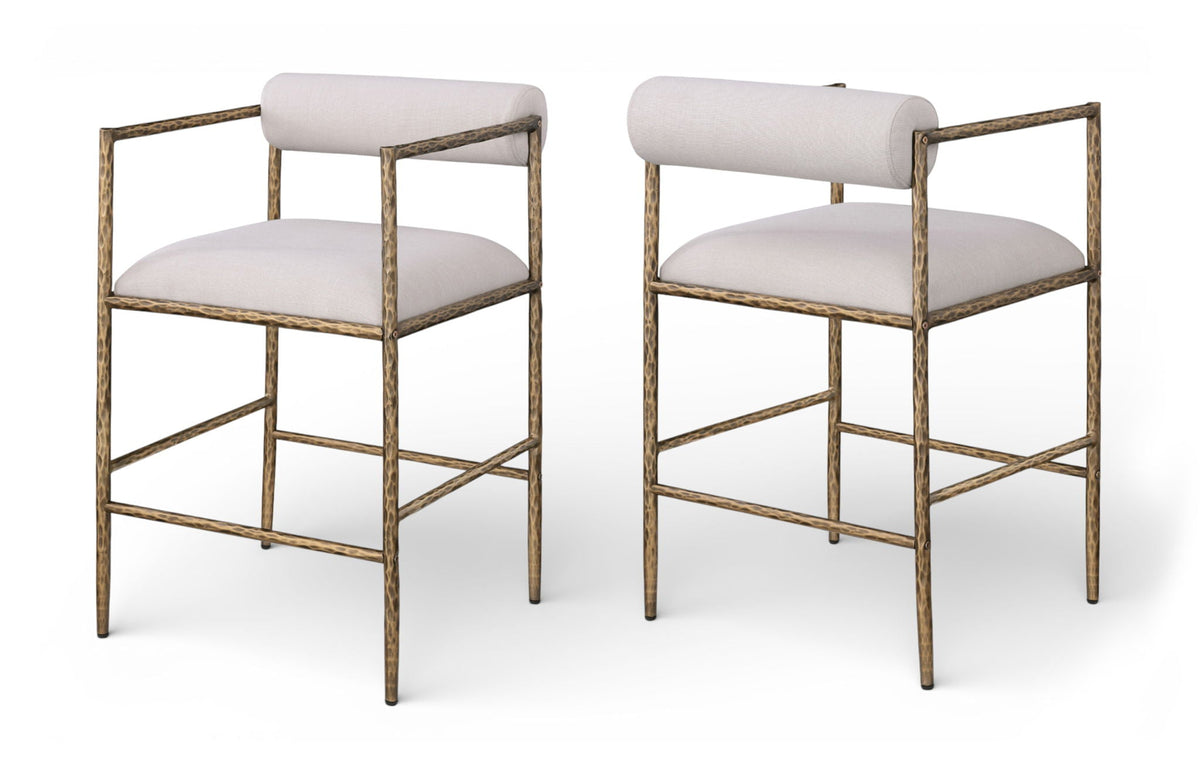 Axis - Linen Textured Beige Fabric Upholstered Counter Stool (Set of 2)