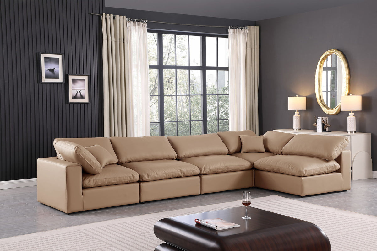 Comfy - 5 Piece Faux Leather Modular Sectional - Tan