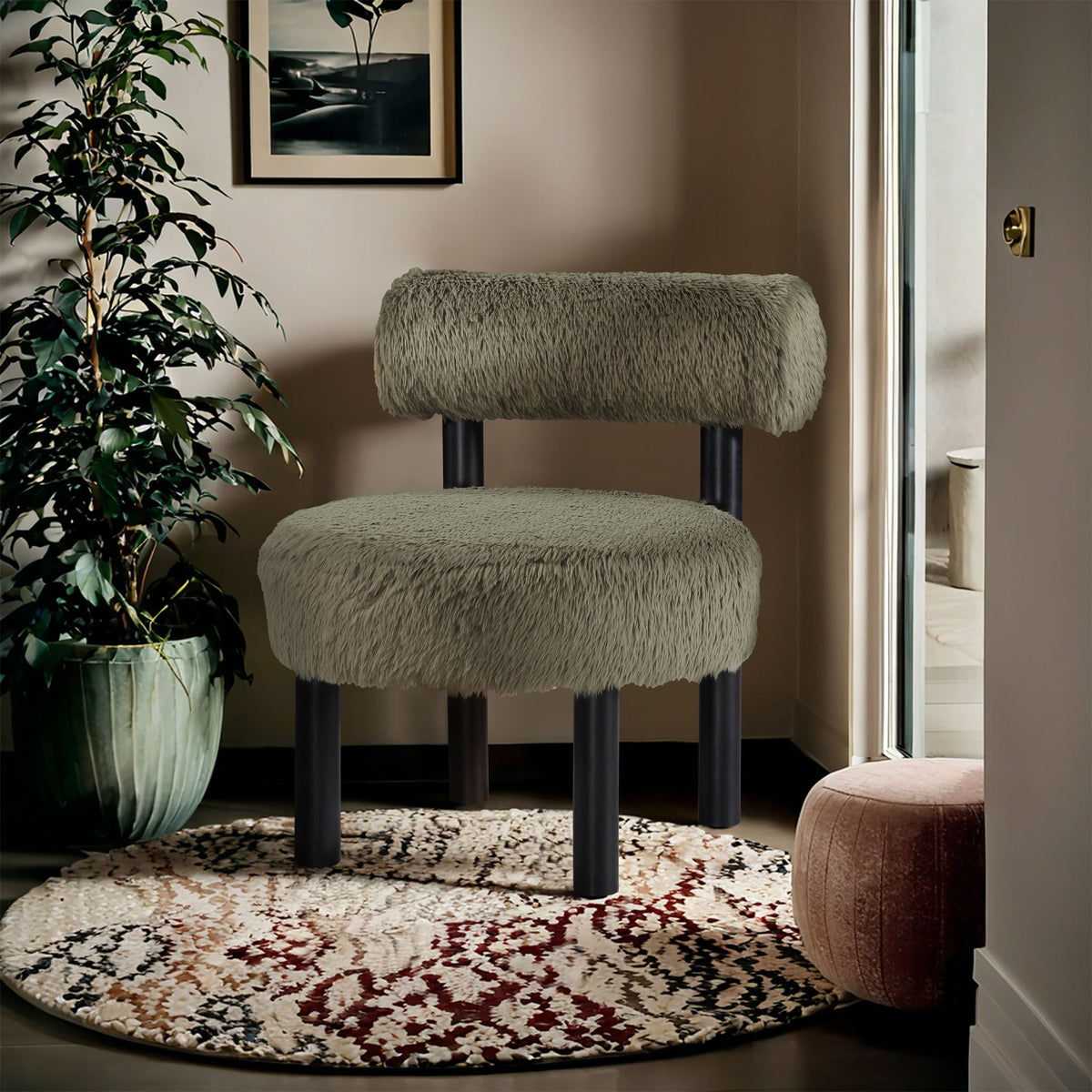 Ambre - Vegan Shearling Fabric Upholstered Accent Chair