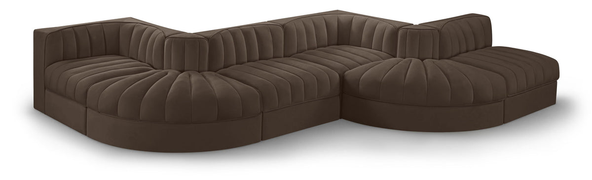 Rummi - Rounded Velvet Performance Fabric Upholstered 6 Piece Modular Sectional