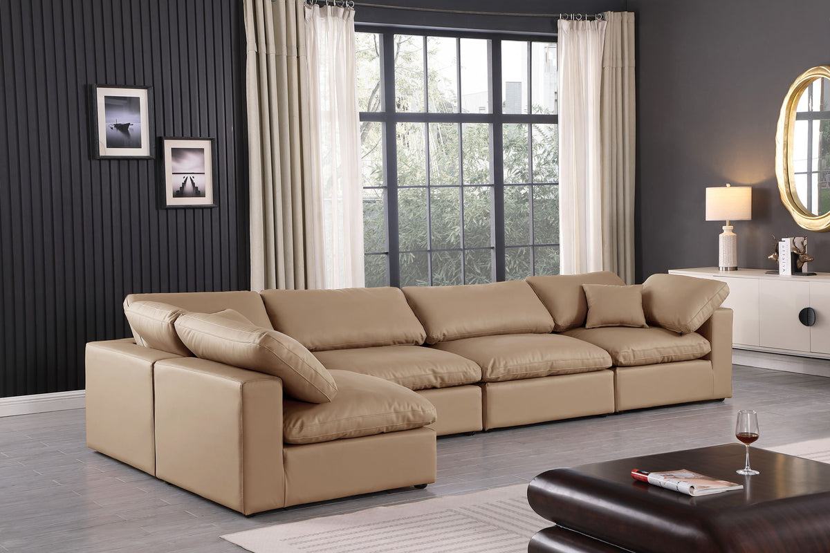 Comfy - 5 Piece Faux Leather Modular Sectional - Tan
