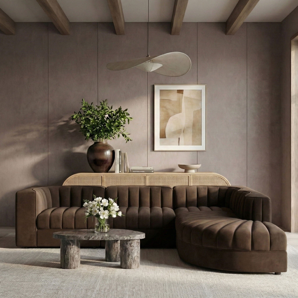 Rummi - Velvet Performance Fabric Upholstered 5 Piece Modular Sectional
