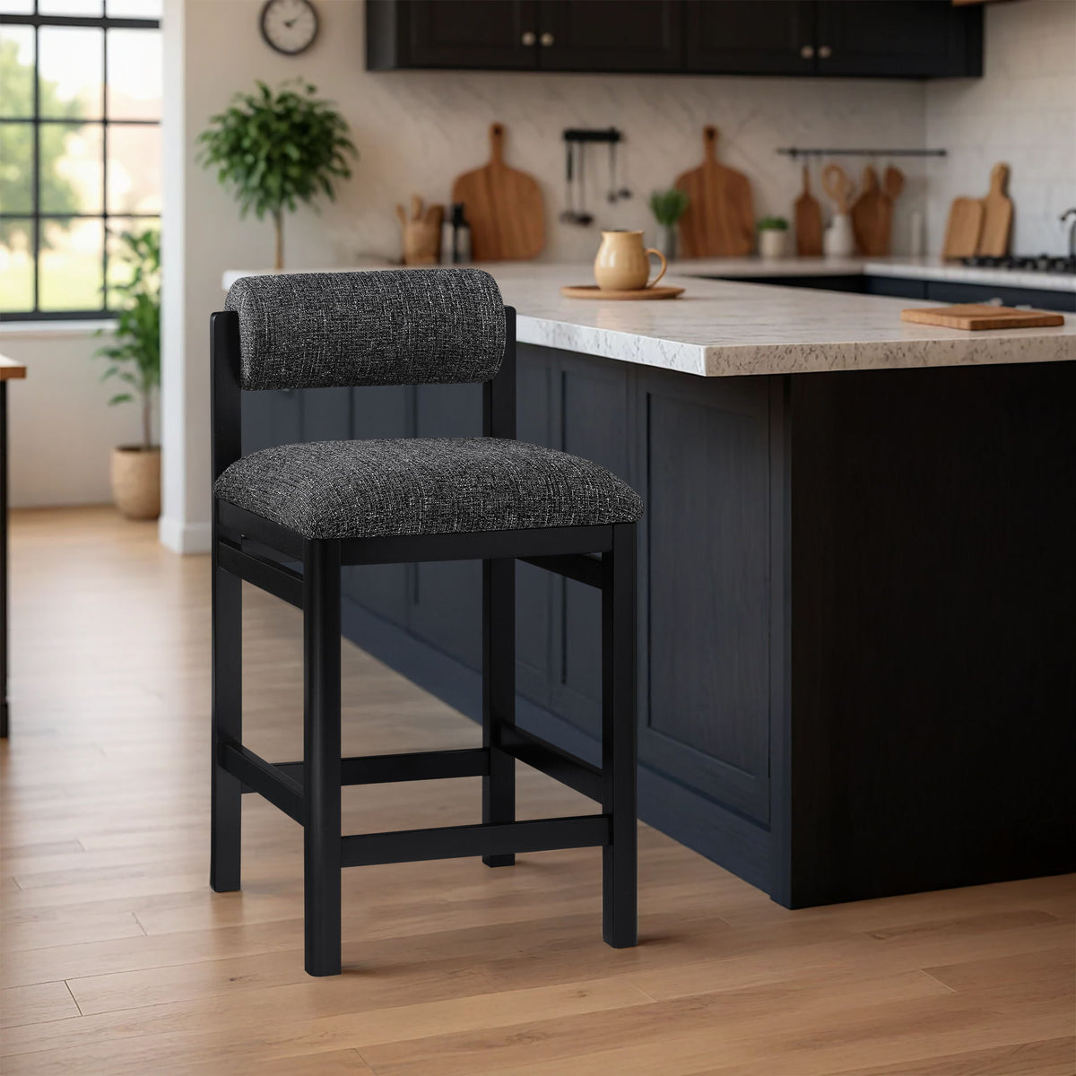 Roundhill - Fabric Counter Stool - Black Frame