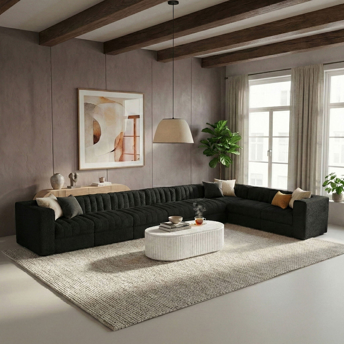 Rummi - Velvet Performance Fabric Upholstered 8 Piece Modular Sectional (With 3 Corner Chairs)