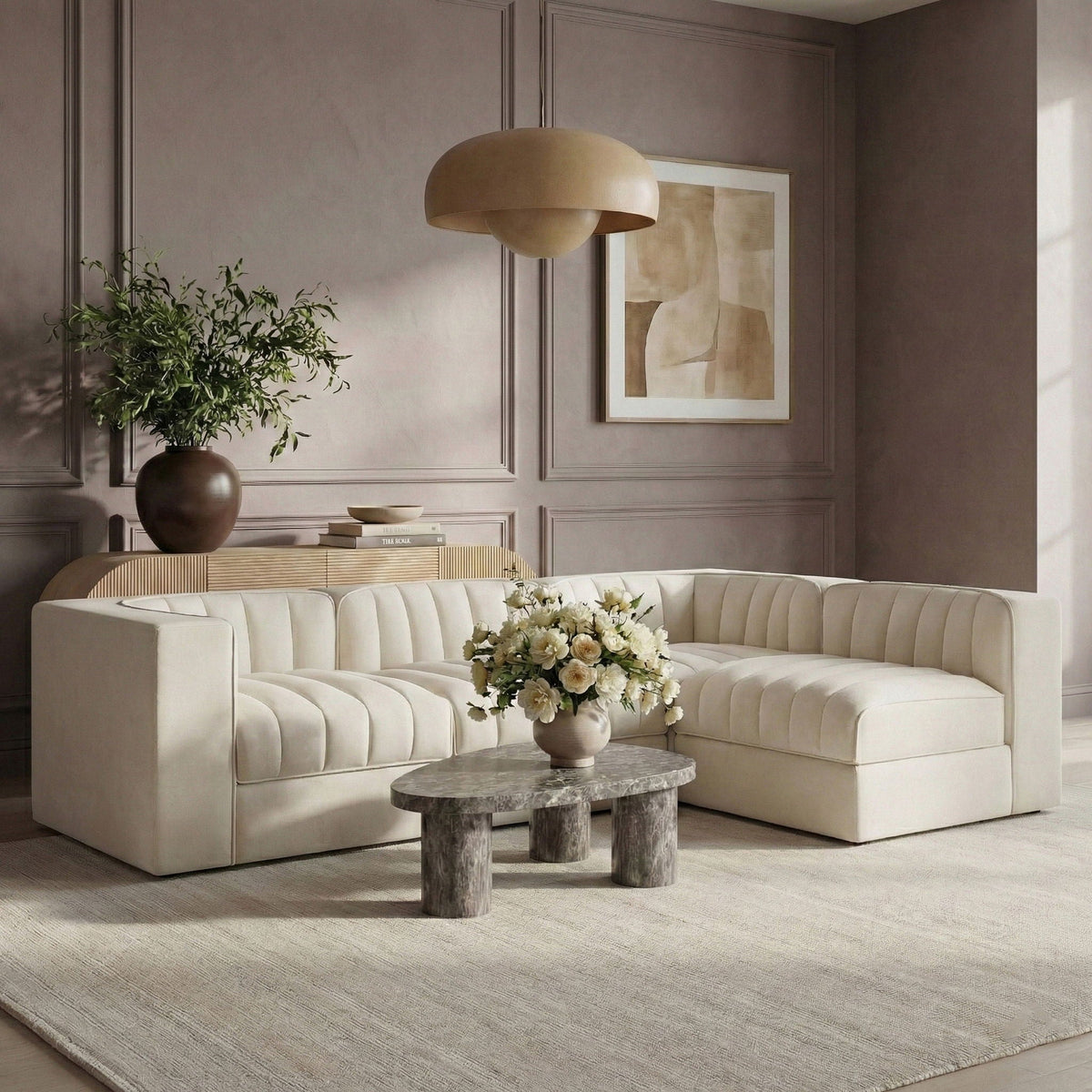Rummi - Velvet Performance Fabric Upholstered 4 Piece Modular Sectional