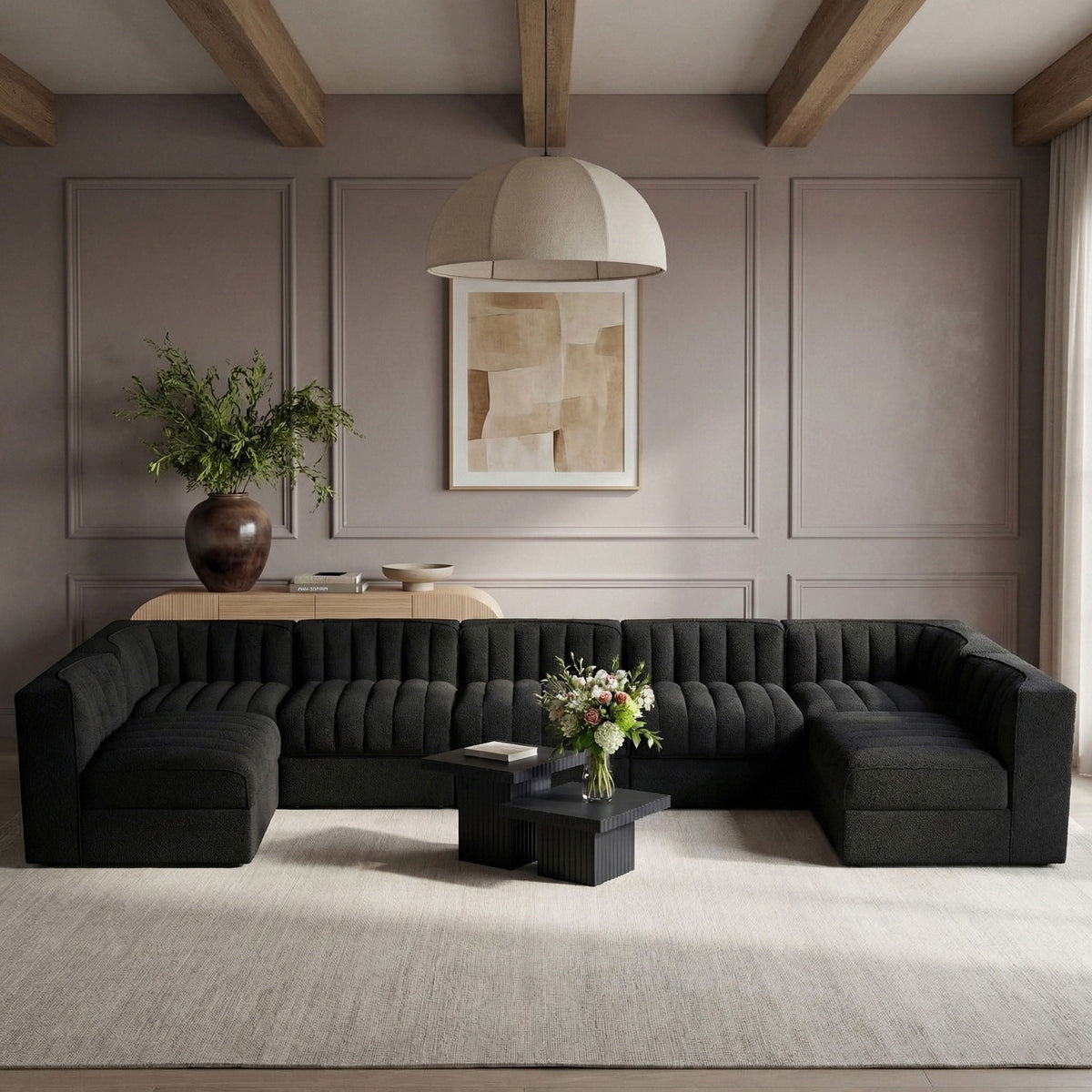 Rummi - Velvet Performance Fabric Upholstered 7 Piece Modular Sectional (With 2 Corner Chairs)