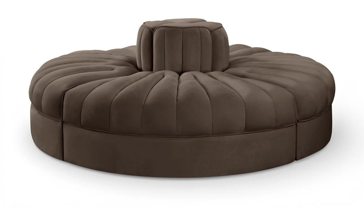 Rummi - Round Velvet Performance Fabric Upholstered 4 Piece Modular Sofa