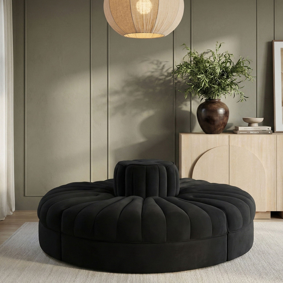 Rummi - Round Velvet Performance Fabric Upholstered 4 Piece Modular Sofa