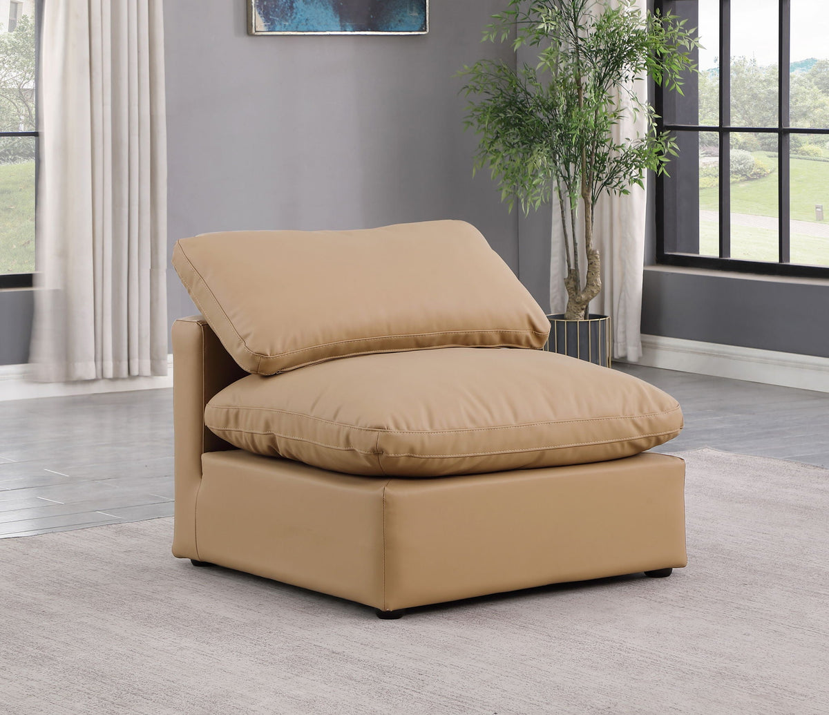 Indulge - Faux Leather Armless Chair - Tan