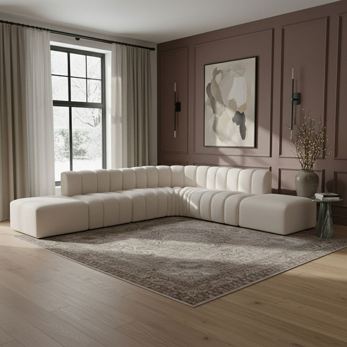 Arc - Boucle Fabric 7 Piece Corner Modular Sofa