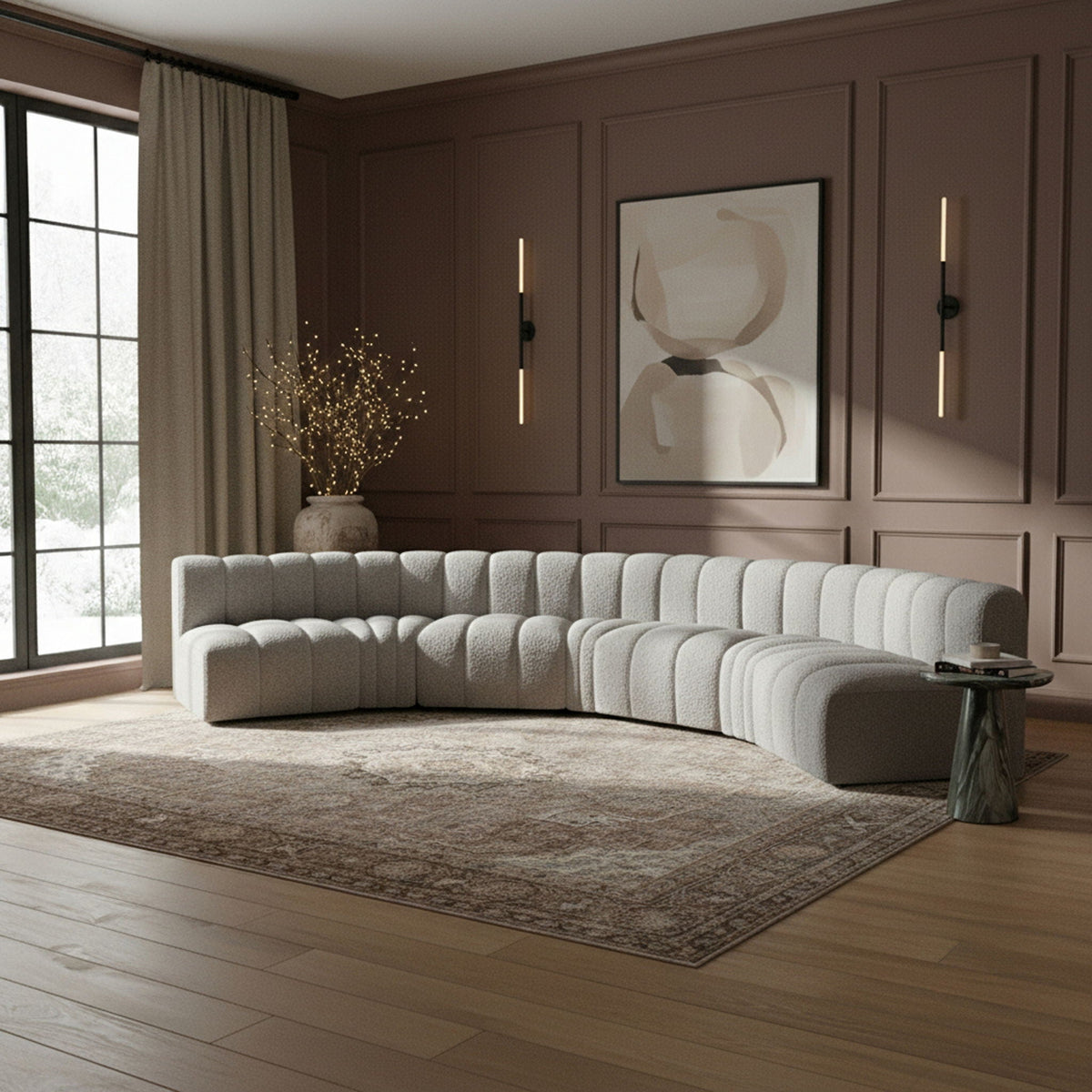 Arc - Boucle Fabric 7 Piece U-Shaped Modular Sofa