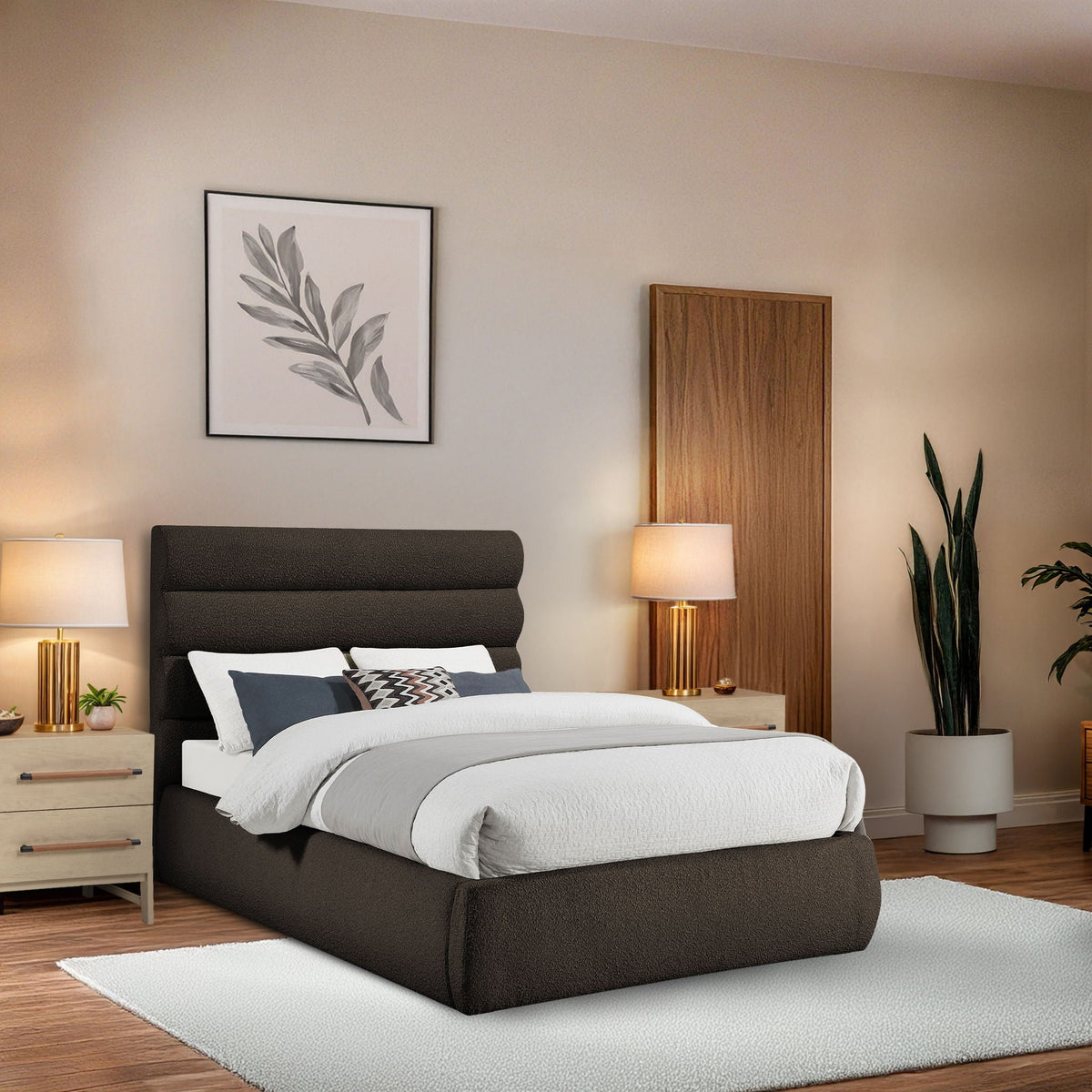 Adam - Boucle Fabric Bed With 52" Headboard