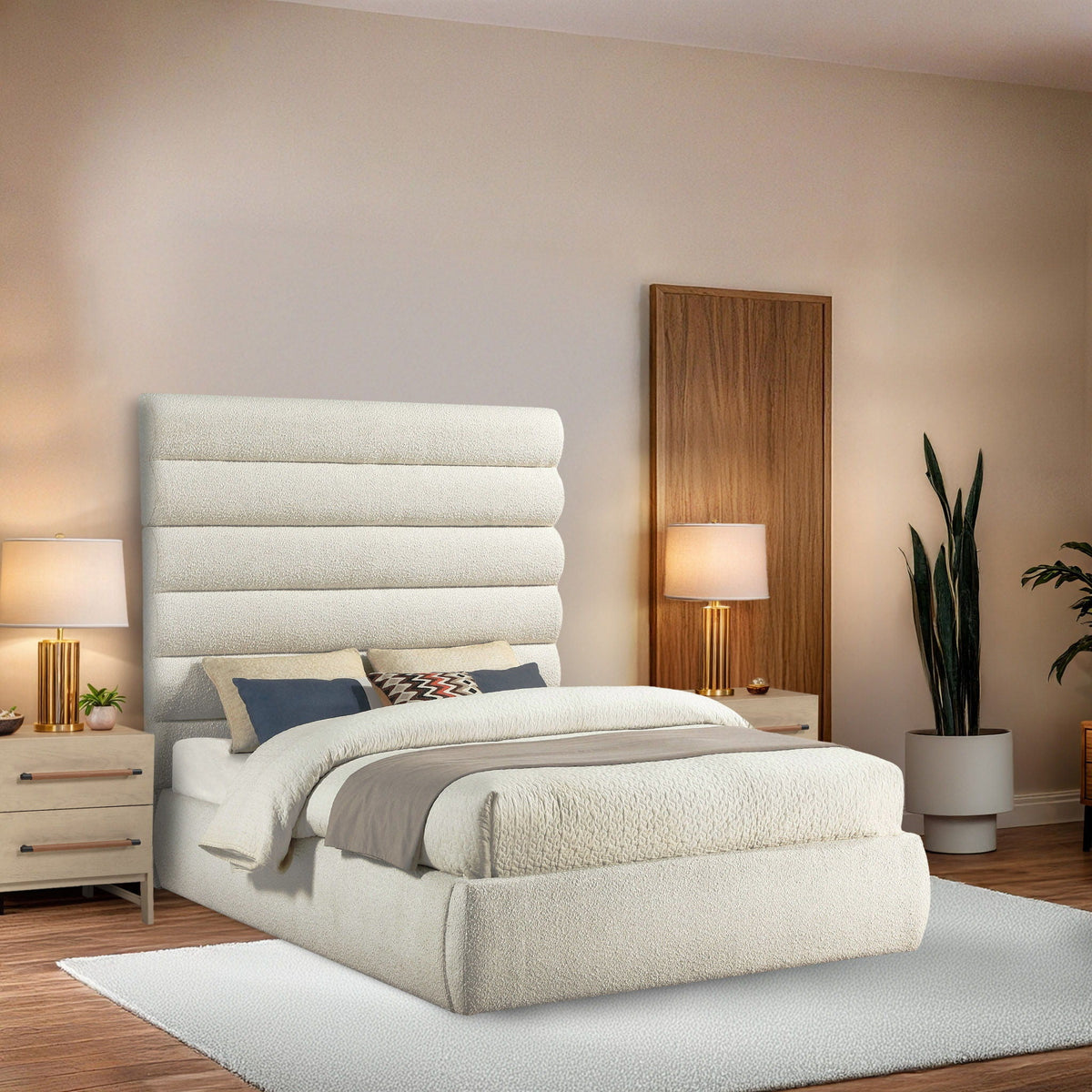 Adam - Boucle Fabric Bed With 70.5" Headboard