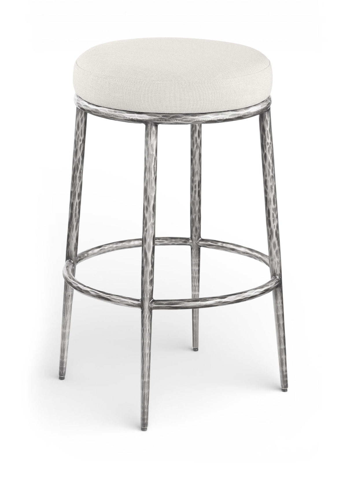 Ferro - Performance Fabric Upholstered Backless Bar Stool - Antique Silver