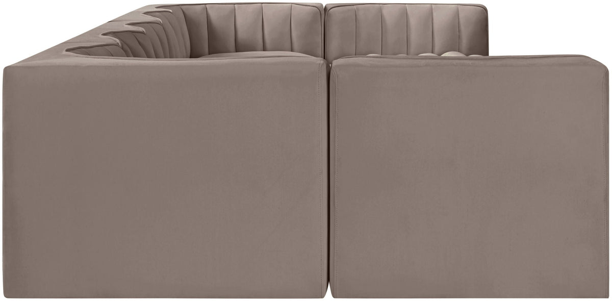 Rummi - Velvet Performance Fabric Upholstered 7 Piece Modular Sectional (With 2 Corner Chairs)