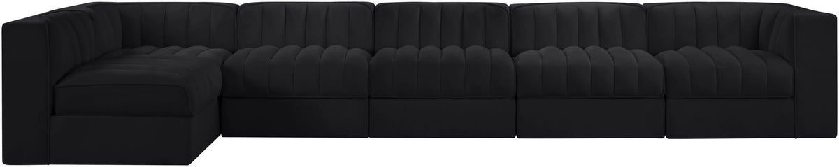 Rummi - Velvet Performance Fabric Upholstered 6 Piece Modular Sectional, L-Shaped (Right)