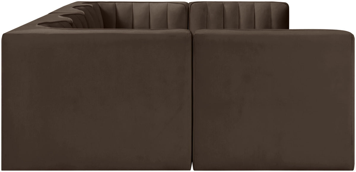 Rummi - Armless Velvet Performance Fabric Upholstered 6 Piece Modular Sectional