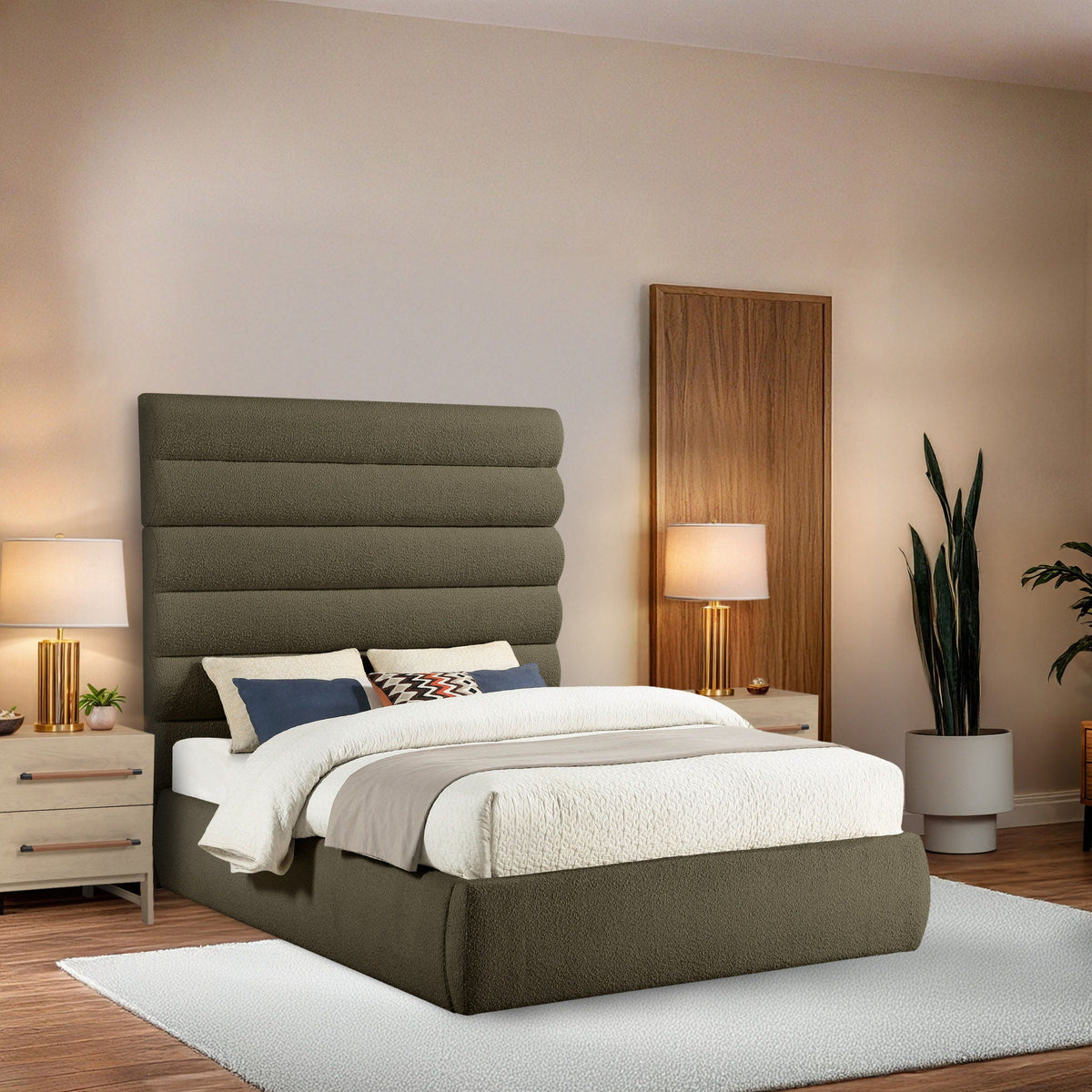 Adam - Boucle Fabric Bed With 70.5" Headboard