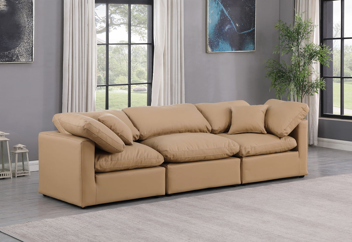 Indulge - Faux Leather 3 Piece Modular Sofa - Tan