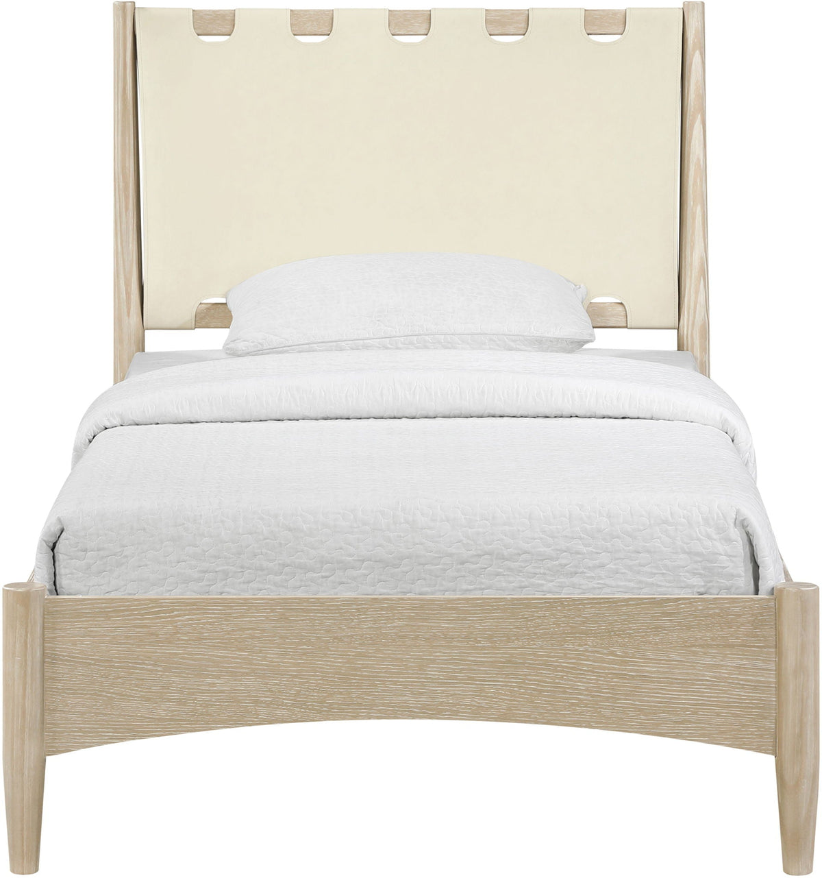 Santos - Vegan Leather Headboard And Wood Bed - Waxed Natural Frame