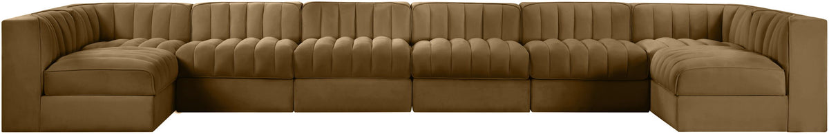 Rummi - Velvet Performance Fabric Upholstered 8 Piece Modular Sectional (With 2 Corner Chairs)