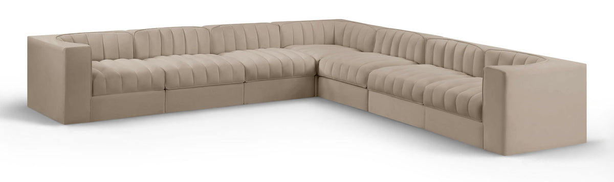 Rummi - Symmetrical Velvet Performance Fabric Upholstered 7 Piece Modular Sectional (With 3 Corner Chairs)
