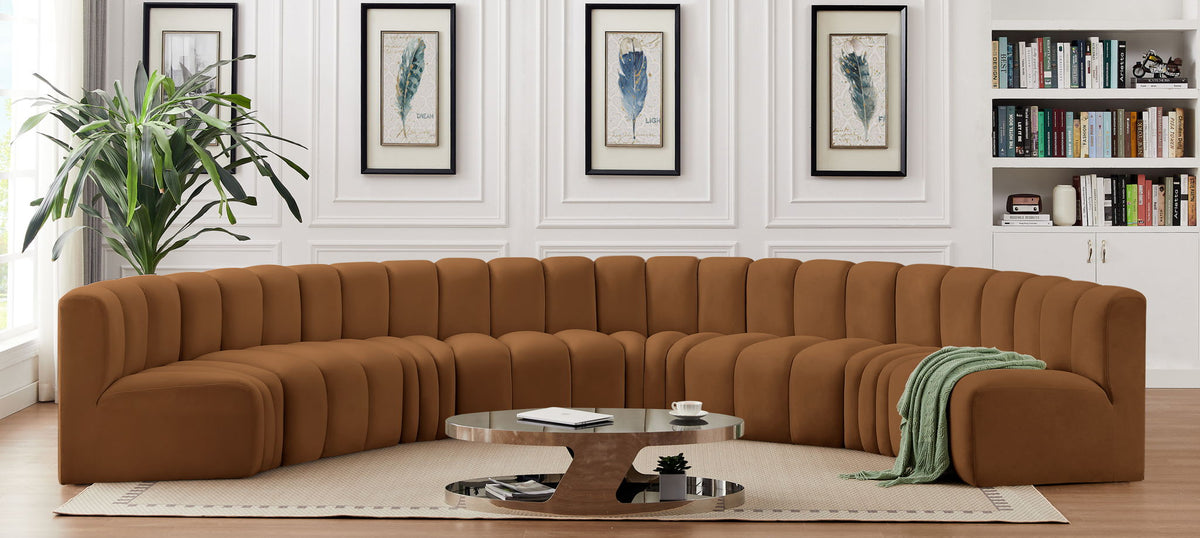 Arc - Velvet 8 Piece U-Shaped Modular Sofa - Saddle