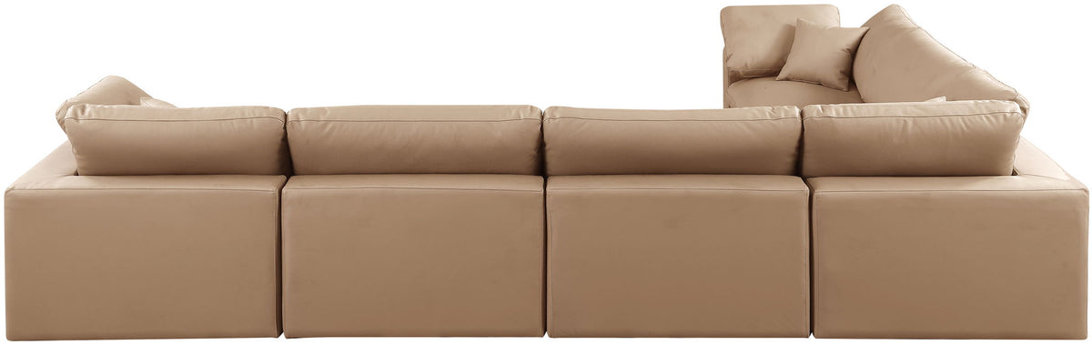 Comfy - 6 Piece Faux Leather Modular Corner Sectional - Tan
