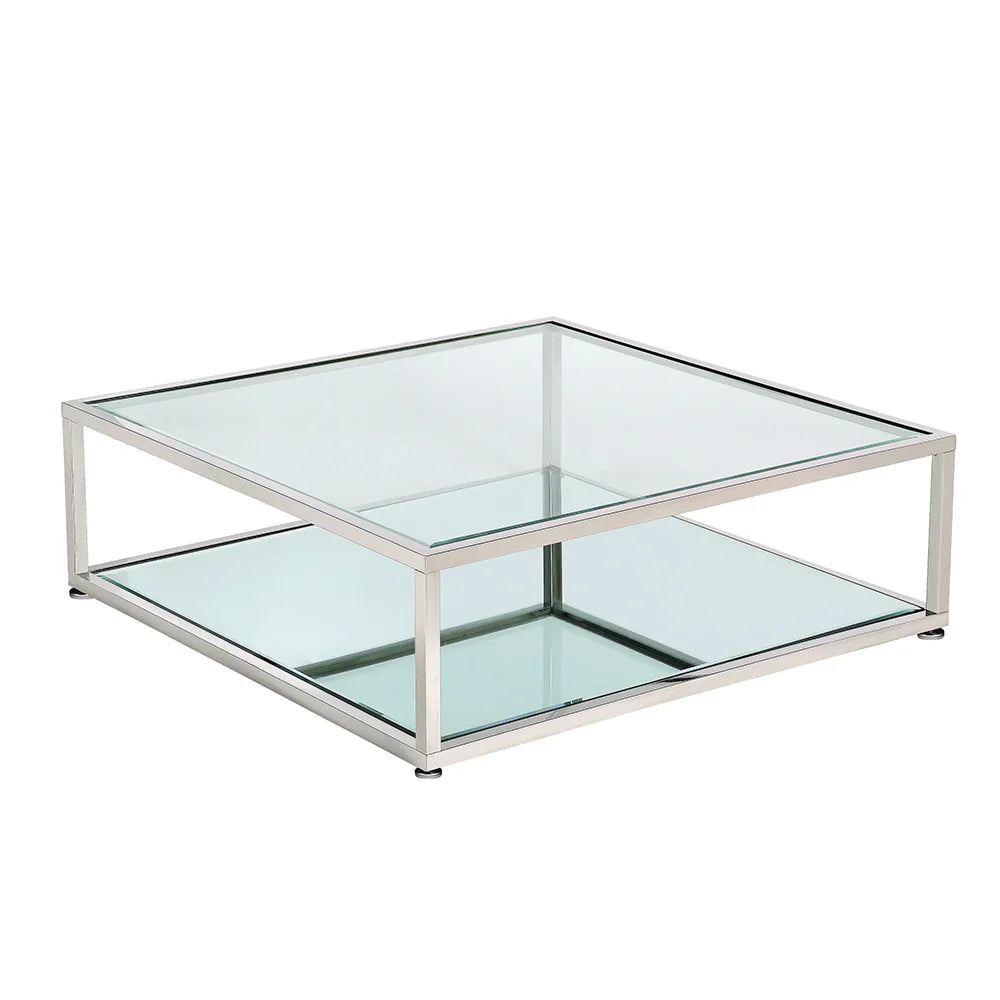 Caspian Square Coffee Table Stainless Steel frame, glass & mirror tops 47"