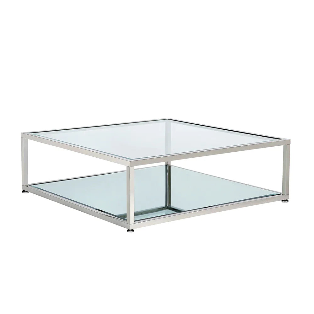 Caspian Square Coffee Table Stainless Steel frame, glass & mirror tops 47"