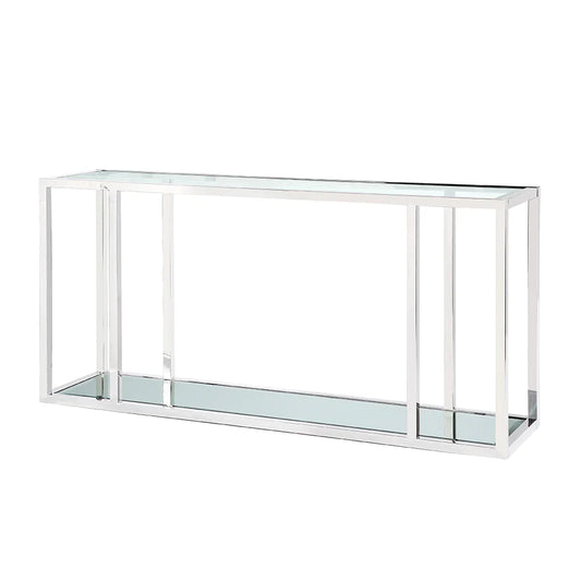 Caspian Sofa Table Stainless Steel frame, glass & mirror tops