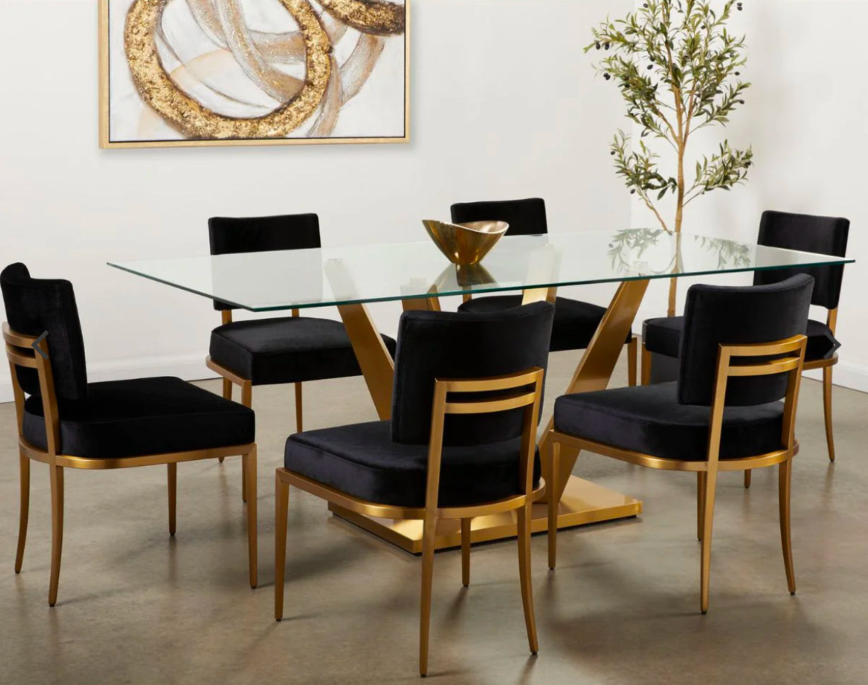 Paolo 7 Pc Glass Dining Set in Gold/Black