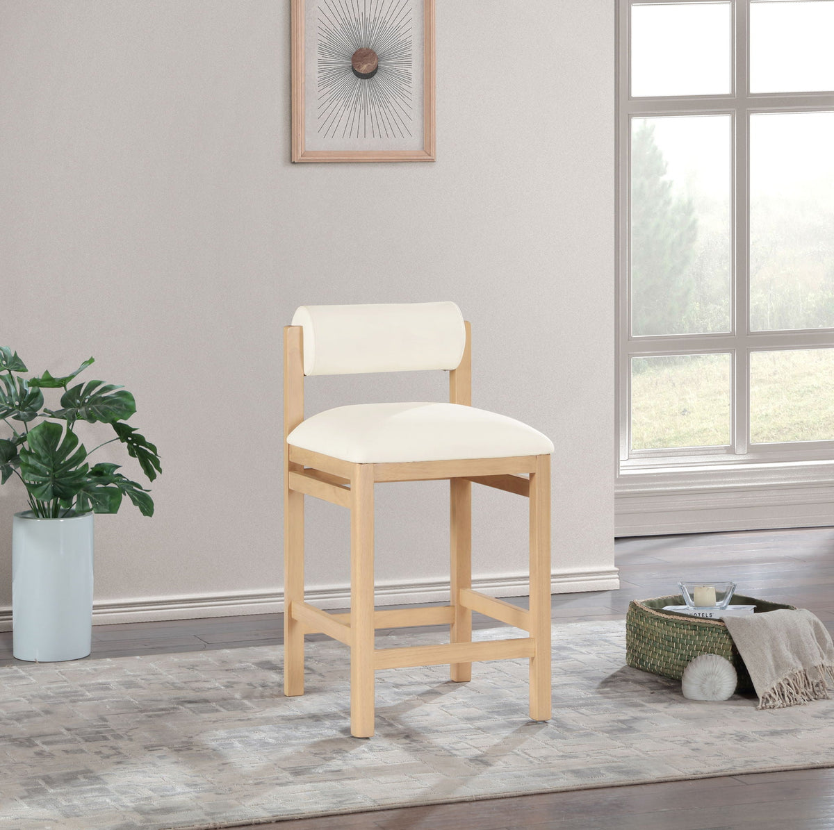 Roundhill - Faux Leather Counter Stool - Natural Frame