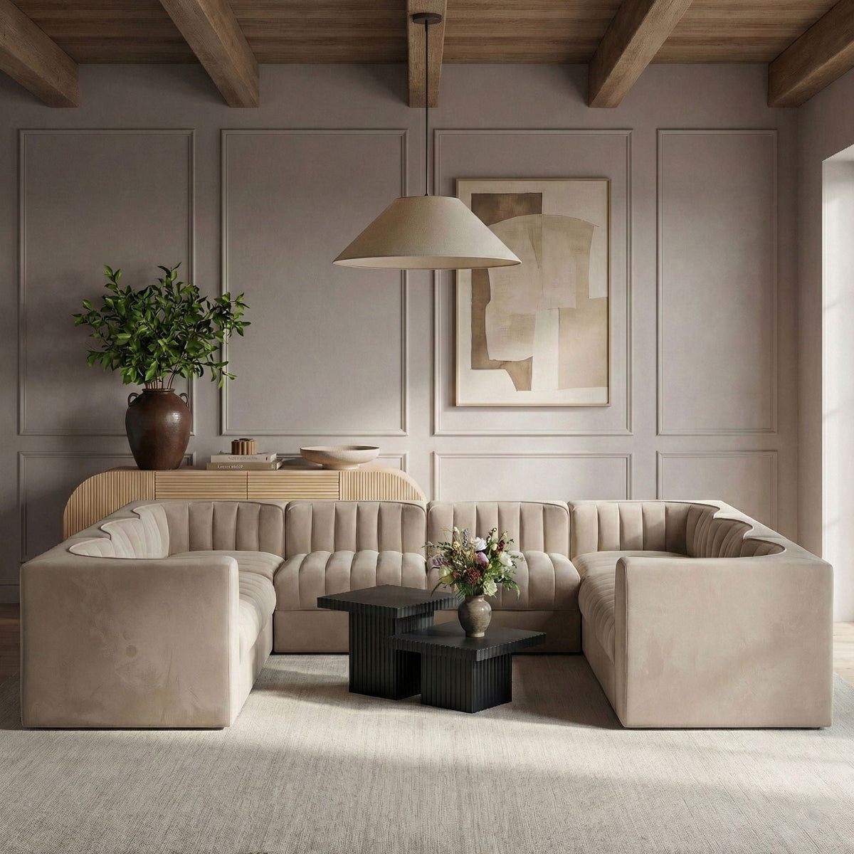 Rummi - Velvet Performance Fabric Upholstered Modular Sectional