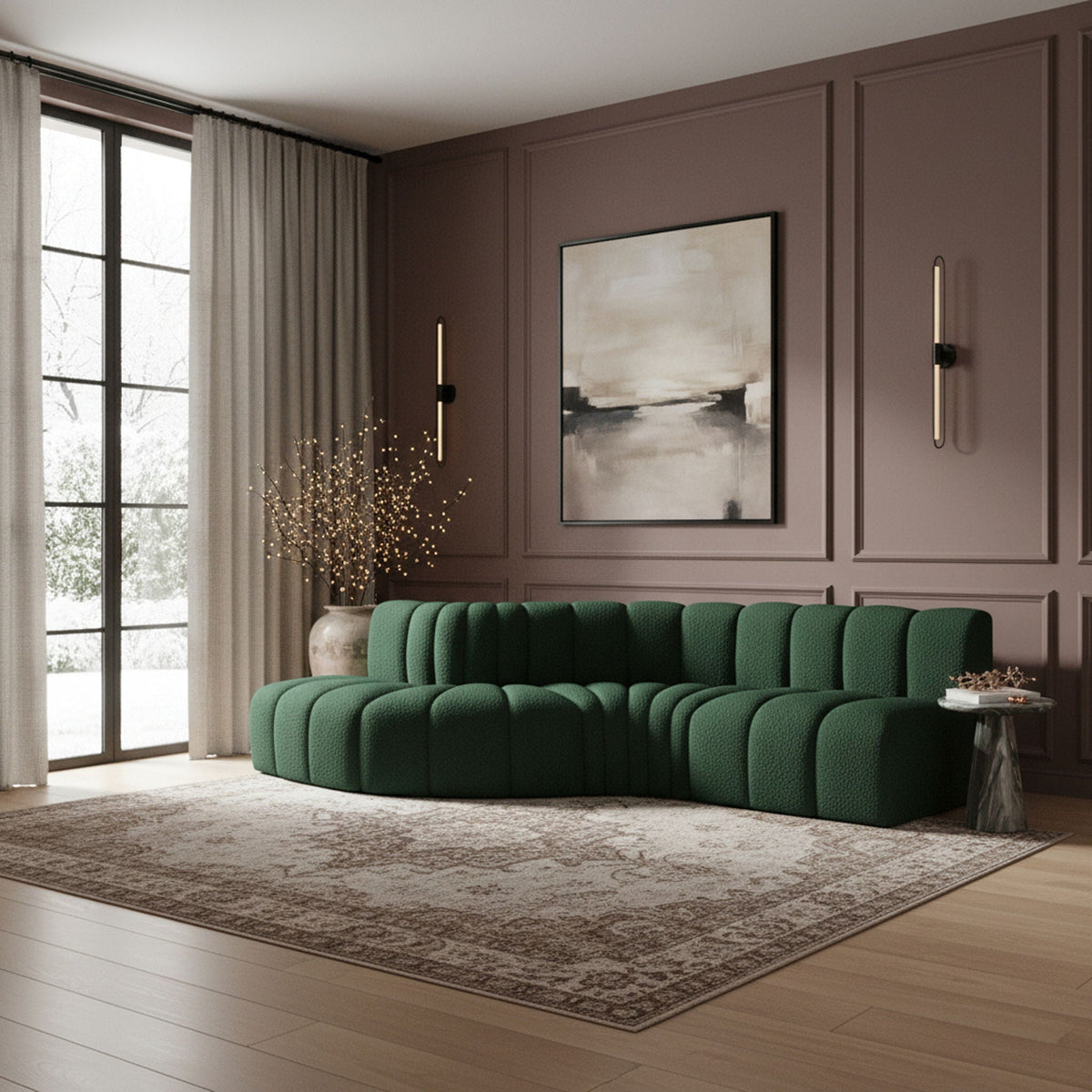 Arc - Boucle Fabric 6 Piece Curved Modular Sofa