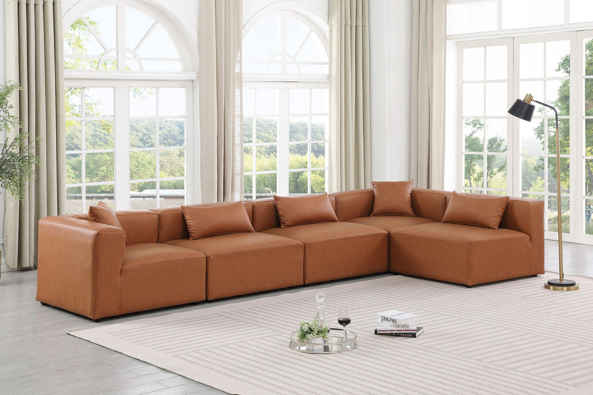 Cube - 5 Piece Modular Sectional - Cognac