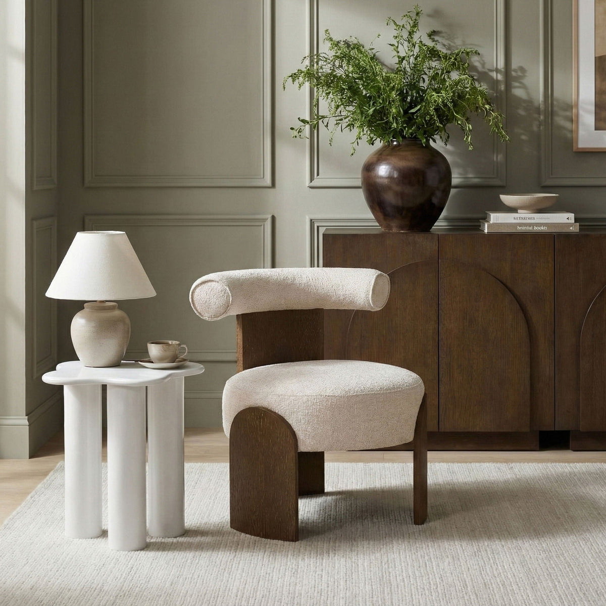 Calder - Linen Textured Fabric Upholstered Accent Chair - Painted Brown Base