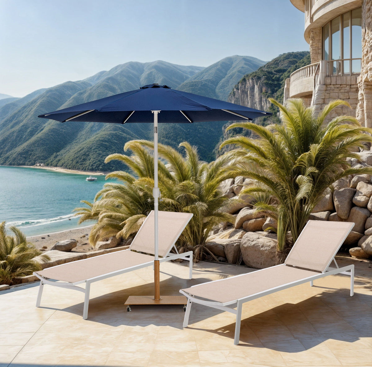 Fiji - Aluminum Patio Umbrella With Square Teak And White Base