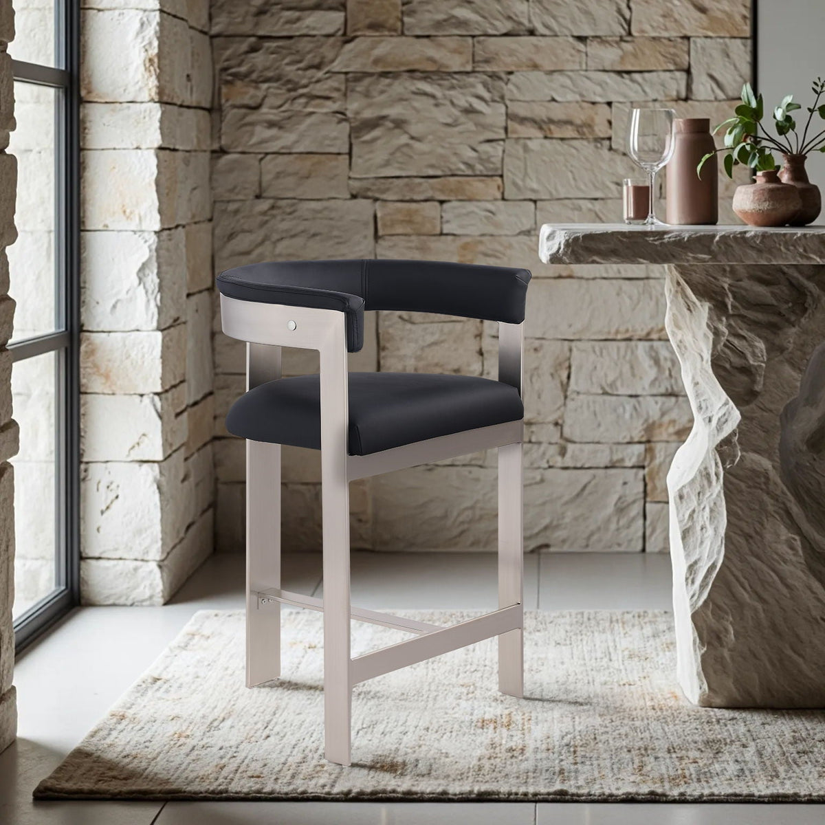 Romeo - Faux Leather Counter Stool With Silver Base (Set of 2)